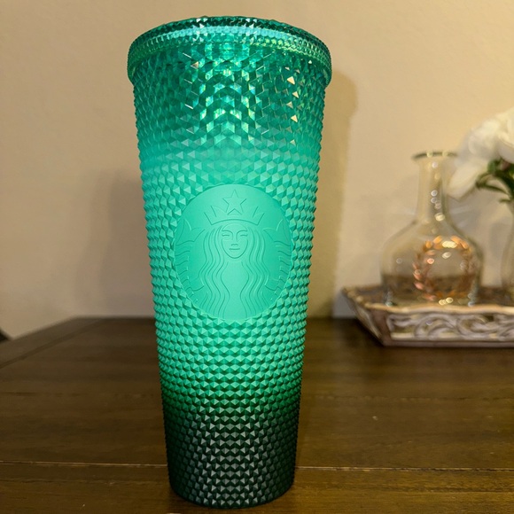 Starbucks 2022 Holiday Green Waxberry Mint Ombré Gradient Studded 24oz Tumbler - Picture 3 of 5